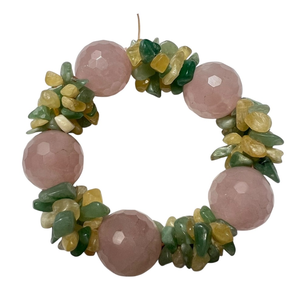 Chunky Gemstone‎ Beaded Stretch Bracelet Rose Quartz Aventurine Yellow Quartz